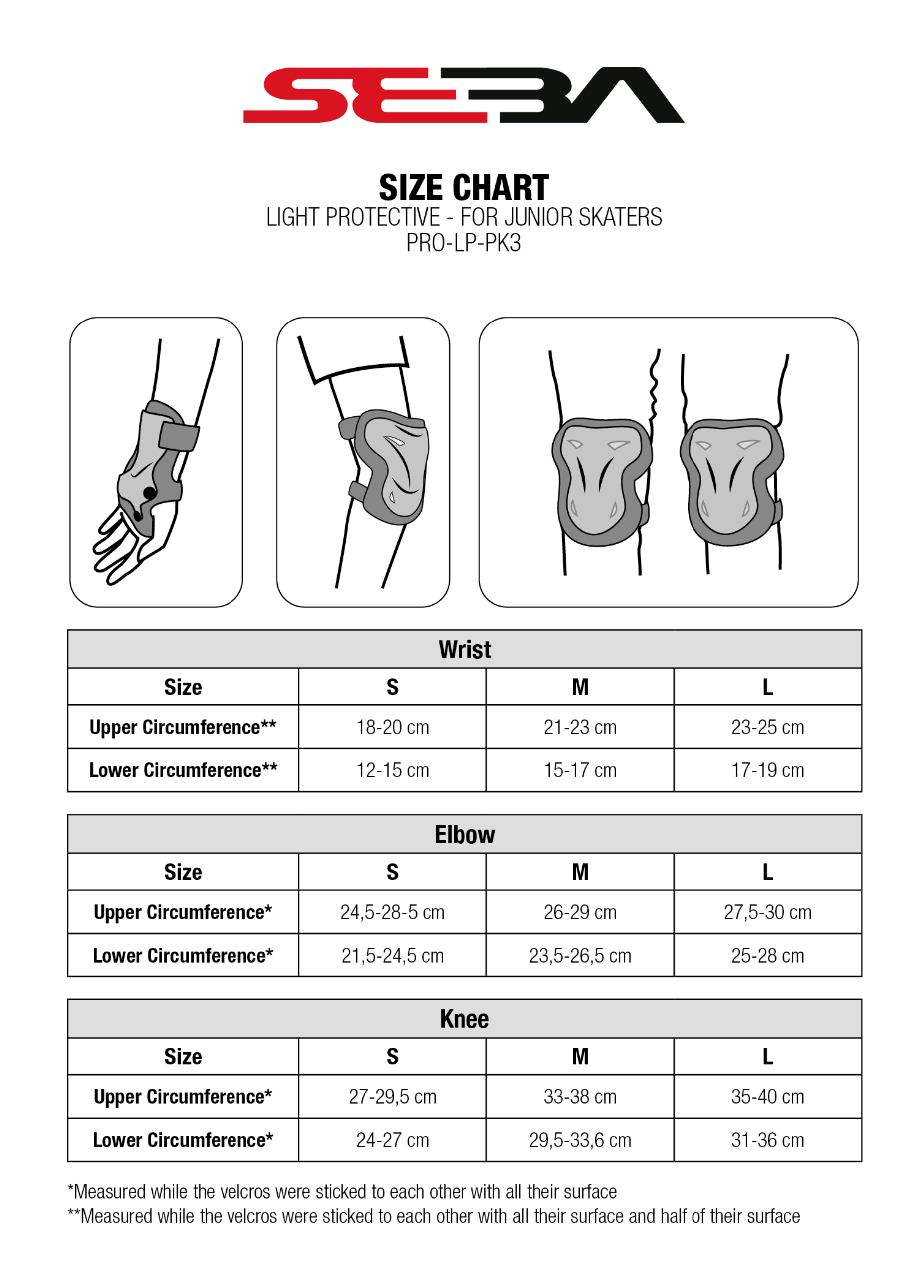 SIZE CHART LIGHT PROTECTIVE